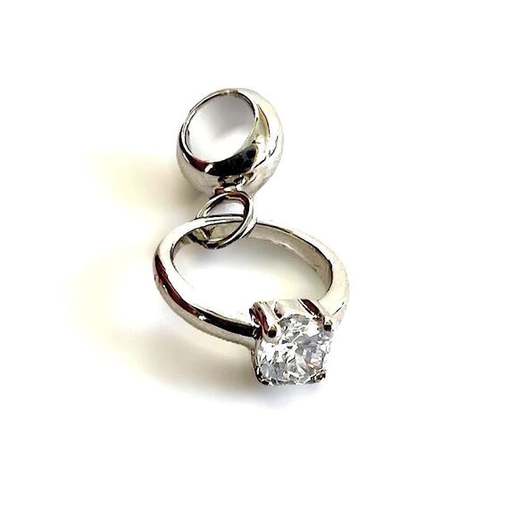 Silver Engagement Ring Rhinestone Charm - Picture 1 of 3